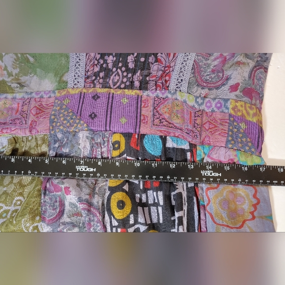 Jayli patchwork boho flutter sleeve maxi dress size M crochet bodice tie waist - Picture 3 of 10